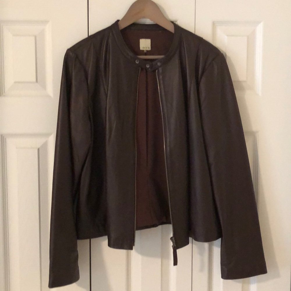 Ecru Burgundy Leather Jacket Sz XL